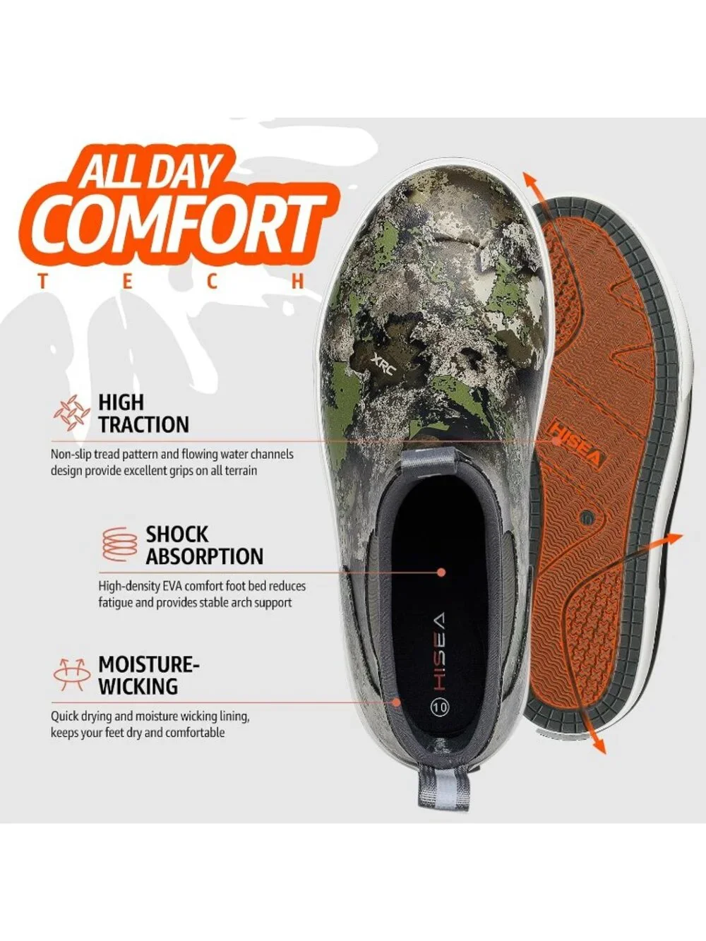 Men's Green Camo Ankle Deck Waterproof Rubber Neoprene Fishing Rain Boots